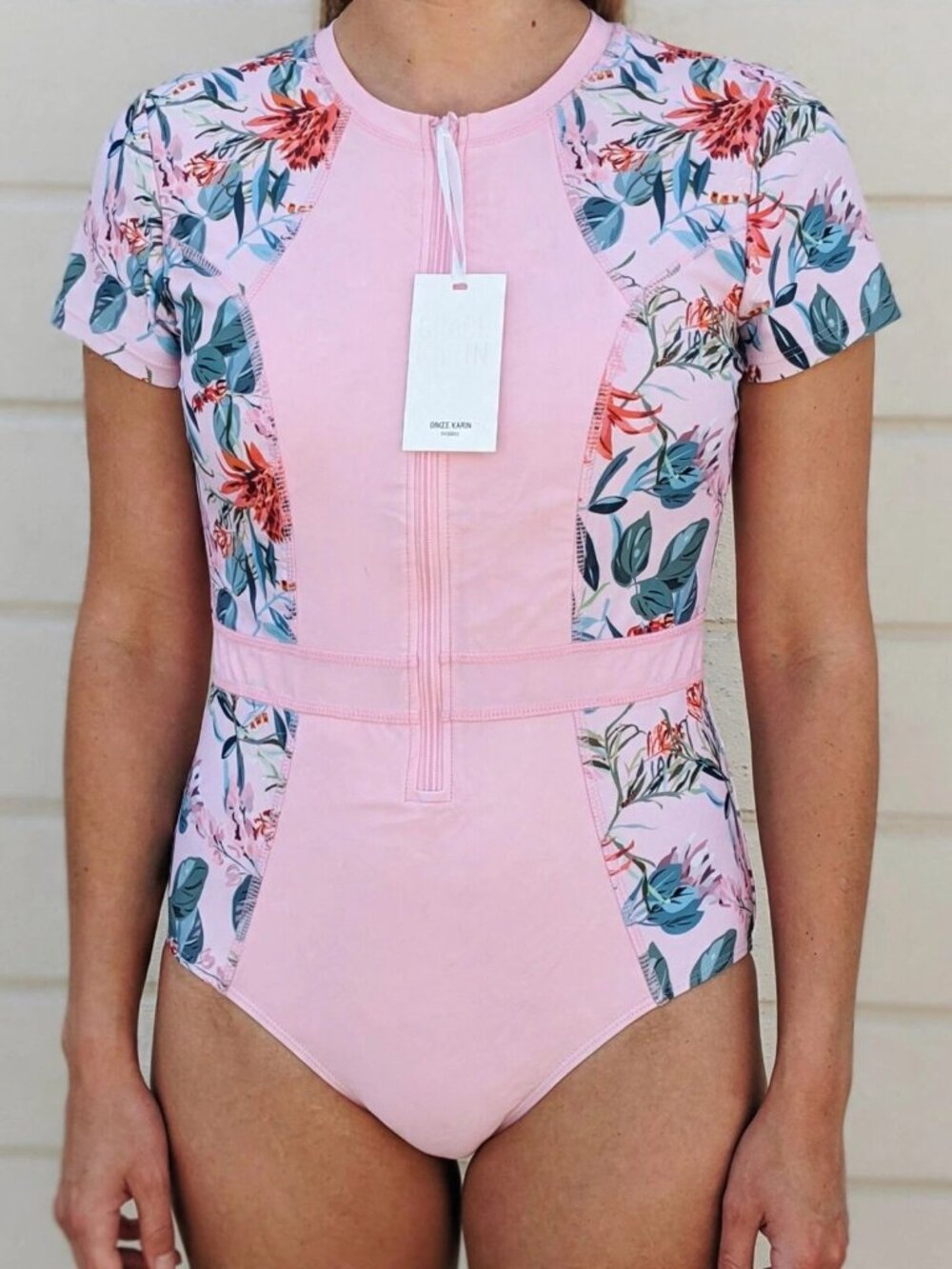 Grace Karin One Piece Swimsuit Womens Small Pink Floral Bathing Suit NWT Tummy C